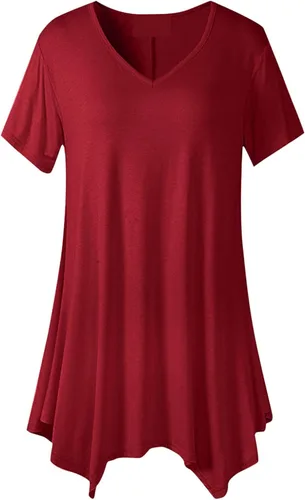 Miniatura 8 de Lindas camisetas de verano para mujer, suaves y fluidas, con cuello en V, manga corta, elegantes, casuales, con dobladillo irregular