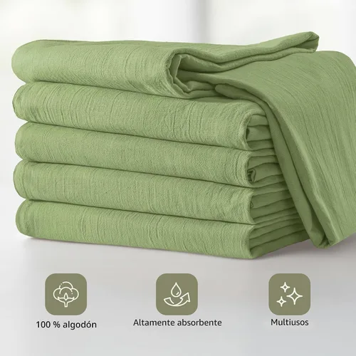 Miniatura 4 de Utopia Kitchen Paquete de 12 toallas de saco de harina verde salvia, 28 x 28 pulgadas, paños de cocina 100% algodón para limpiar y secar, paño