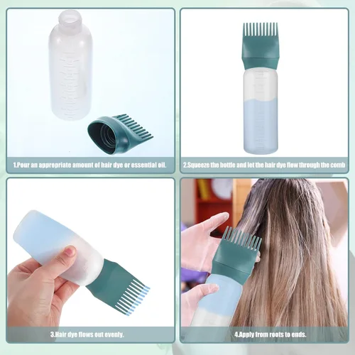 Miniatura 3 de Pimoys Botella aplicadora de aceite para el cabello, 6 onzas, paquete de 2 botellas aplicadoras de peine de raíz, botella de tinte para el cabello