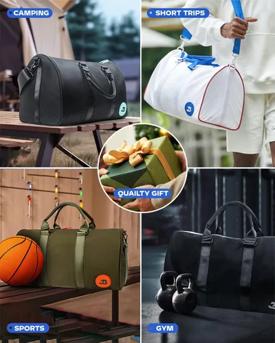 Miniatura 14 de Bolsas de gimnasio impermeables, bolsa de lona deportiva de nailon 1000D resistente para nadar durante la noche, fin de semana, bolsas de viaje