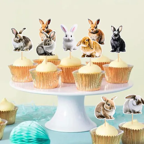 Miniatura 5 de Ercadio Paquete de 32 adornos para cupcakes de conejo, selecciones de cupcakes de animales salvajes, decoraciones de cumpleaños para baby shower