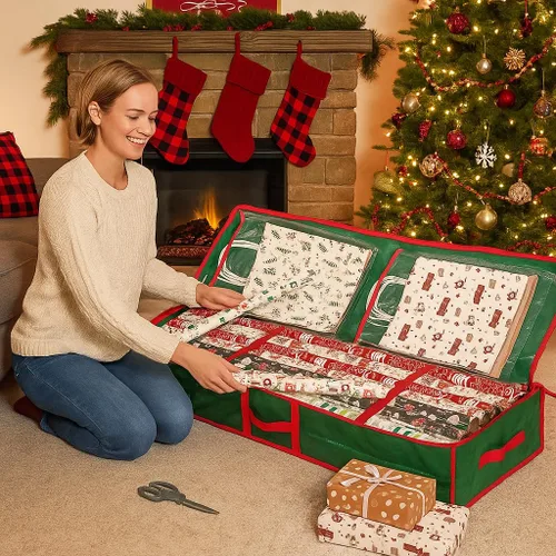 Miniatura 2 de Sattiyrch Organizador de papel de regalo debajo de la cama, contenedor de almacenamiento de papel de regalo, capacidad para hasta 20 rollos, 41