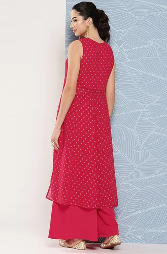 Miniatura 7 de Janasya Kurta con estampado de Georgette rosa indio con palazzo acampanado para mujer