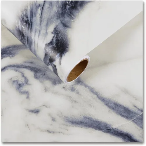 CRE8TIVE Papel de contacto de mármol azul marino y blanco, papel tapiz de mármol mate para encimera de baño, papel de contacto, impermeable, 12 x 80