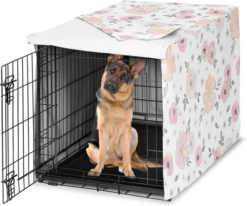 Miniatura 14 de Sweet Jojo Designs Cubierta para jaula de perro de 36 pulgadas (Boho Floral Rosa/Gris) para niñas, cubierta para perrera