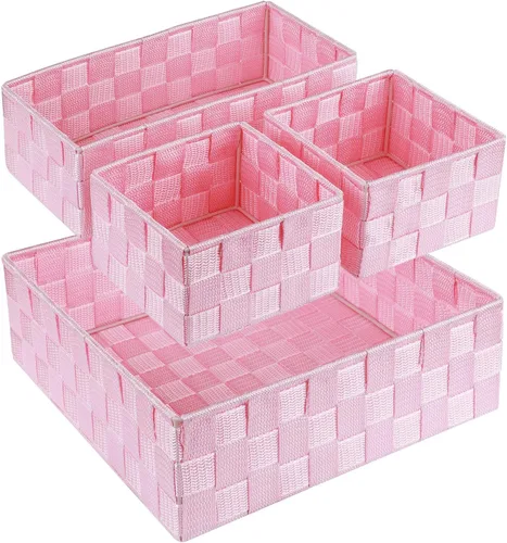 Miniatura 12 de Posprica Caja de almacenamiento tejida, cubo, cesta, contenedor, organizador divisor para cajón, armario, estante, aparador (blanco)
