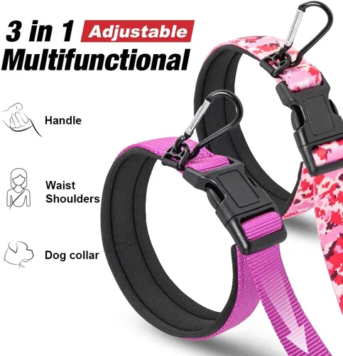 Miniatura 2 de TSPRO Correa táctica para perro, manos libres, resistente, ajustable, con mango acolchado y cierre de seguridad de metal para caminar, correr