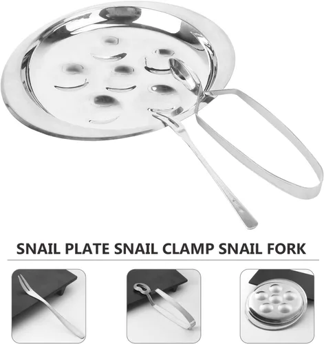 Miniatura 3 de DOITOOL Juego de platos Escargot de acero inoxidable con tenedores y pinzas, vajilla de caracol de 3 piezas para uso en el hogar, restaurante