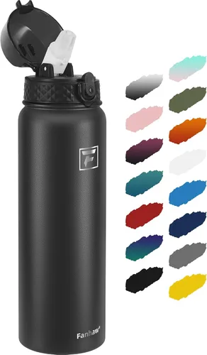 Miniatura 44 de Fanhaw Botella de agua de acero inoxidable aislada para niños de 20 onzas con tapa con popote, a prueba de fugas y antipolvo, botella de uso diario