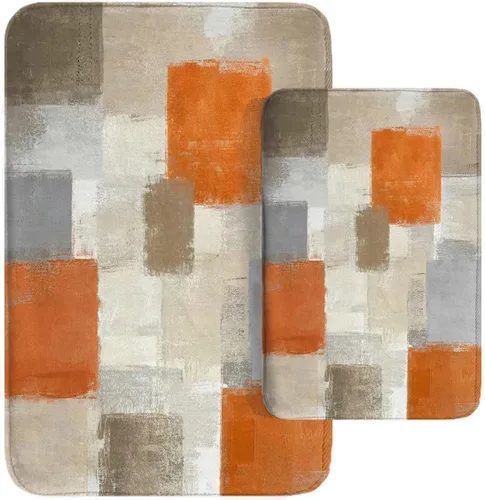 Miniatura 19 de Britimes - Juego de tapetes modernos abstractos para baño, 2 tapetes de arte lavables en marrón y gris, tapetes para piso, alfombras para baño
