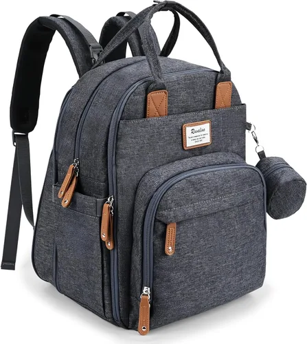 Miniatura 25 de RUVALINO Mochila para pañales, mochila de viaje multifunción, bolsa de maternidad para bebé, gran capacidad, impermeable y elegante, gris hierro