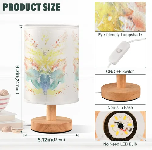 Miniatura 3 de Lámpara de mesa pintada Mariposa Diente de León con base de madera y pantalla de tela para mesita de noche, lámpara de escritorio para recámara