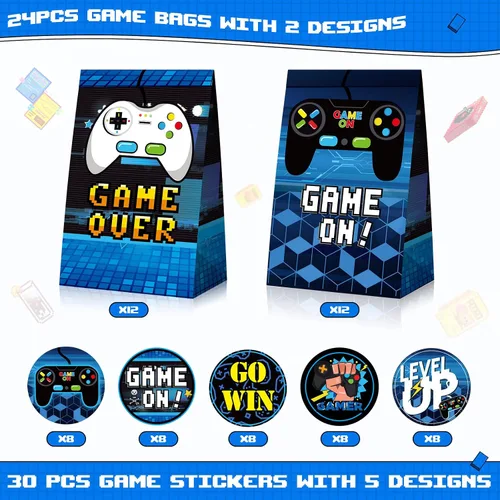 Miniatura 3 de Pajean 24 bolsas de regalo para videojuegos, suministros de fiesta de videojuegos, recuerdos de fiesta para jugadores, bolsas de golosinas con 30