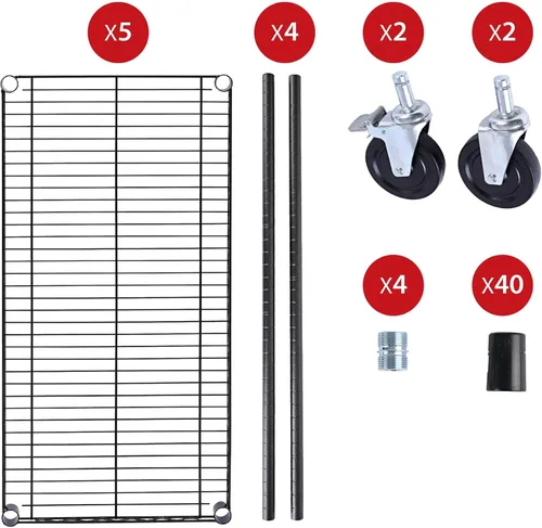 Miniatura 8 de Alera Kit de estantería de alambre de 5 estantes con ruedas y revestimientos para estantes, 36 pulgadas de ancho x 18 pulgadas de profundidad x 72