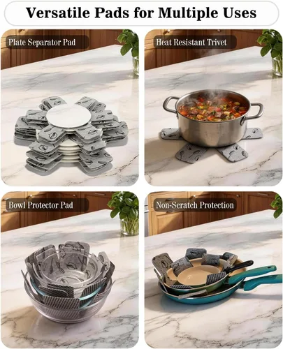 Miniatura 6 de Protectores para ollas y sartenes, juego de 12 y 3 tamaños diferentes, juego de protectores de utensilios de cocina, separadores de ollas