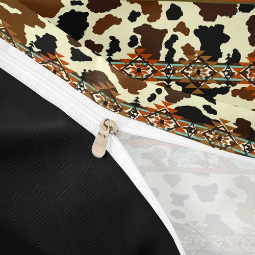 Miniatura 4 de Erosebridal Funda de edredón de piel de vaca marrón con estampado de vaca de las tierras altas, juego de ropa de cama occidental exótico azteca
