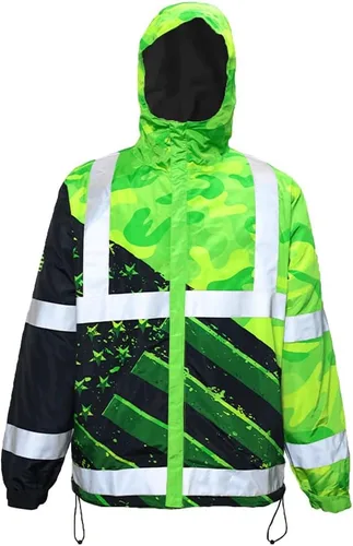 Miniatura 37 de Sudadera con Capucha de Alta Visibilidad con Bandera de EE.UU. de Color Personalizado para Hombres y Mujeres con Cintas Reflectantes, Ropa