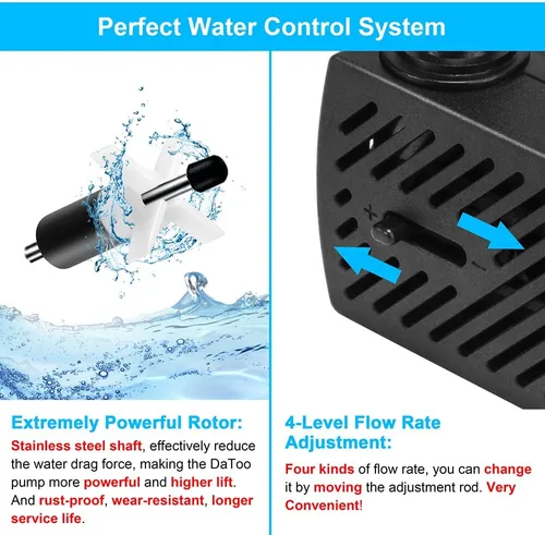Miniatura 3 de DaToo Bomba de agua sumergible pequeña de 95 GPH 5 W, mini bomba de fuente, ultra silenciosa para acuario, pecera, estanque, estatua, hidroponía