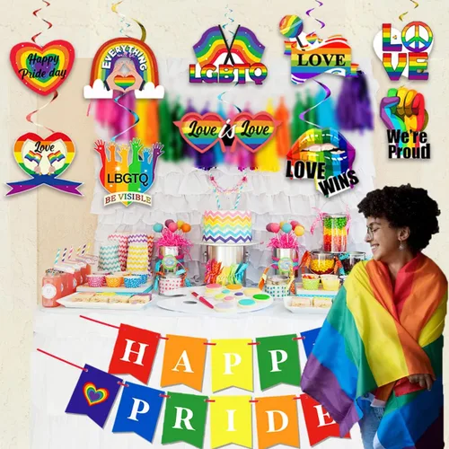 Suministros para el Día del Orgullo Gay: decoración de remolinos colgantes de amor es amor, cartel de feliz día del orgullo para decoración de techo
