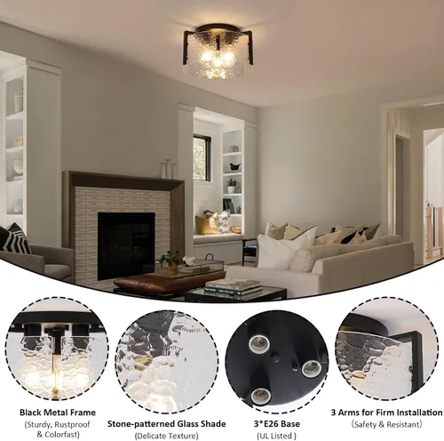 Miniatura 3 de Lámpara de techo negra de montaje empotrado, lámpara de entrada moderna de 3 luces, montaje de techo, accesorios de iluminación de cocina, lámparas