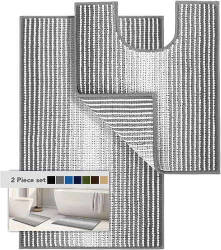 Miniatura 43 de Juegos de Alfombras y Tapetes para Baño, Juego de Alfombra de Baño de Felpilla Gruesa Absorbente de 2 Piezas Antideslizante, Tapetes Suaves
