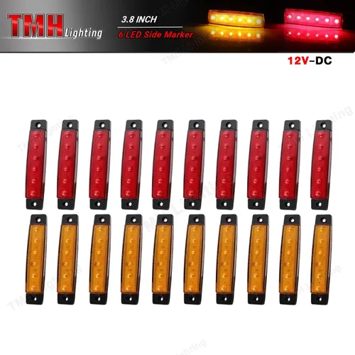 Miniatura 2 de TMH 20 luces LED de 3.8 pulgadas ámbar + luz roja, 6 luces de marcador laterales, luces de marcador de remolque, lámpara de marcador lateral trasera