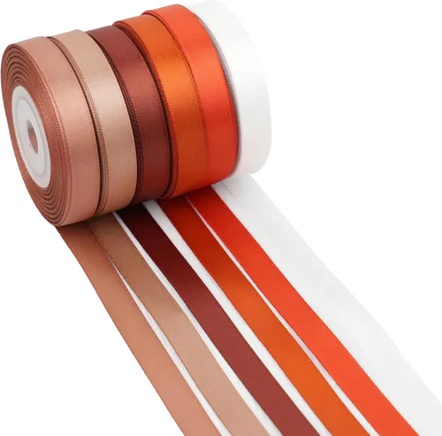 Cinta de Terracota de 3/8 Pulgadas Cinta de Satén Naranja Quemado Delgada 6 Rollos Surtidos para Manualidades Boda Baby Shower Decoración Envoltorio
