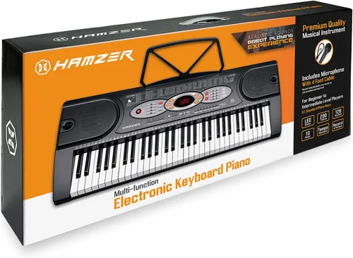 Miniatura 9 de Hamzer Teclado de piano digital de 61 teclas para principiantes, kit de teclado de piano electrónico con soporte, taburete, auriculares, micrófono