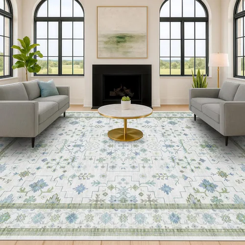 Miniatura 183 de Alfombra Boho Negra para Sala de Estar - Alfombra de Área Lavable de 10x14 Pies, Alfombras de Comedor para Debajo de la Mesa, Alfombra Suave de Pelo