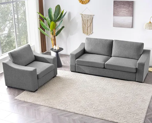 Miniatura 17 de ELUCHANG Sofá moderno de 85 pulgadas para sala de estar, sofá de lino natural de 3 plazas con asientos extra profundos, cojín tapizado y funda