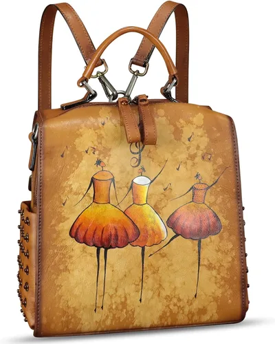 Miniatura 7 de Bolso cruzado de cuero genuino para mujer, bolso cruzado pintado a mano, bolso cruzado con asa superior, mochila convertible hecha a mano