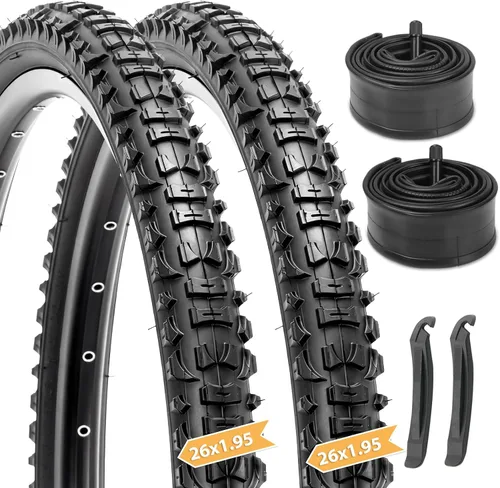 Miniatura 10 de Hycline Juego de neumáticos para bicicleta de montaña: 2 unidades de 20/24/26x1.95 pulgadas de repuesto plegables de alta densidad para bicicletas
