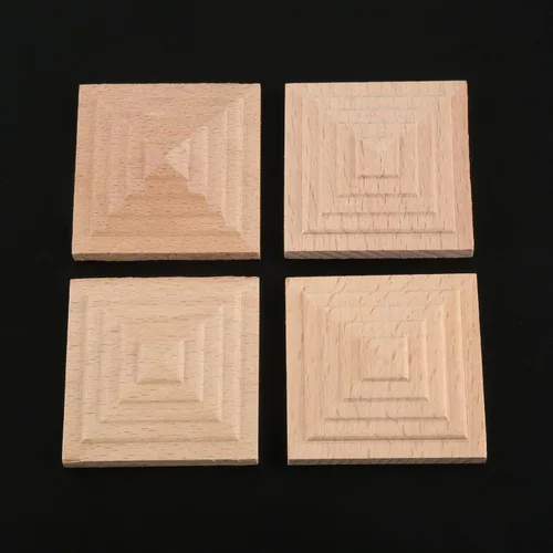 Miniatura 4 de MUXSAM Apliques cuadrados tallados de madera, paquete de 4 calcomanías de madera sin pintar para espejos, paredes, puertas, gabinete, tocador