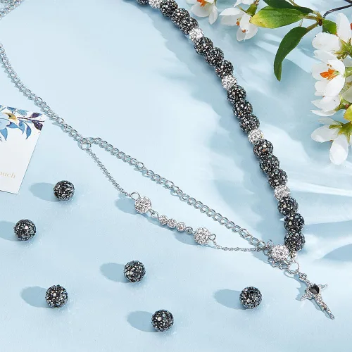 Miniatura 3 de PH PandaHall 100 cuentas de arcilla de hematita con diamantes de imitación negros de 0.394 pulgadas (0.394 in) – cristal de polímero pavimenta bola