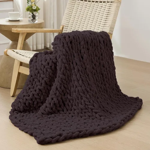 Miniatura 61 de Bigacogo Manta de punto grueso para sofá, 51 x 63 pulgadas, 100% tejida a mano con hilo de felpilla grueso jumbo, acogedoras y suaves mantas grandes