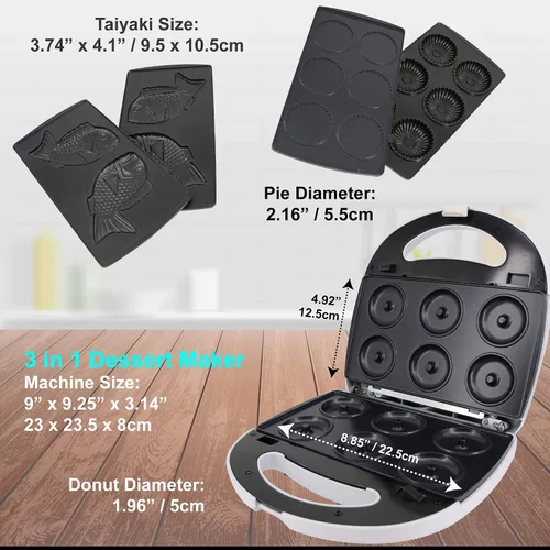 Miniatura 5 de Mini Preparador de Donas, Mini Preparador de Tartas y Quiches, Preparador de Taiyaki – NUEVO Preparador de Postres Desmontable de Tres Rebanadas 3