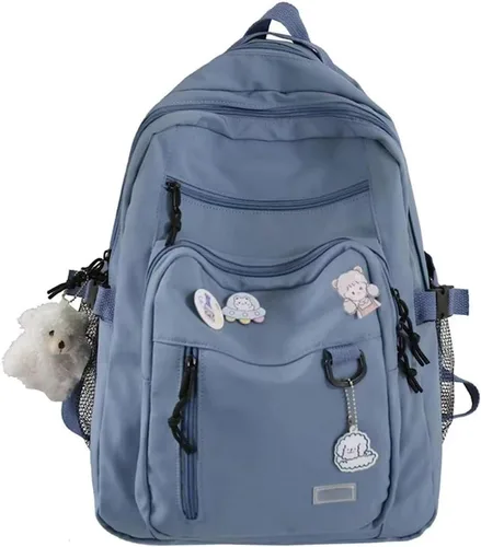 Miniatura 7 de Mochila estética, linda mochila Kawaii con alfileres y colgante para laptop, mochila casual para mujer, Beige, Mochilas Daypack