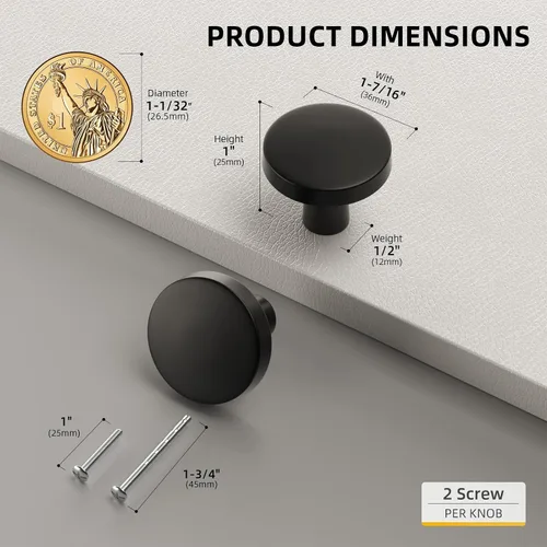 Miniatura 2 de Goldenwarm LS5310BK - Perillas de gabinete de cocina, estilo decorativo y moderno de color negro liso, para cajones y clósets, de 1.27 pulgadas