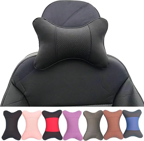 Almohadas cervicales para el cuello del automóvil, 2 unidades, almohadas cervicales de piel sintética para viajes, almohadas rellenas de fibra Negro