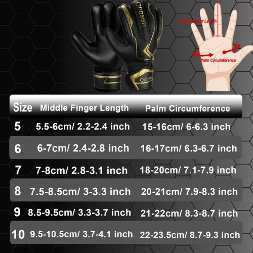 Miniatura 9 de Guantes de portero de fútbol con espinas para los dedos, guantes de portero de fútbol para niños, jóvenes y adultos, agarre fuerte antideslizante
