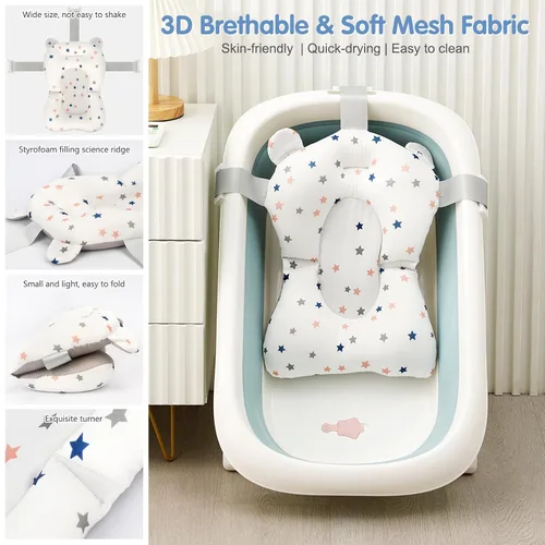 Miniatura 6 de Colorlife - Asiento de baño para bebé con malla de apoyo, cojín de apoyo para baño de bebé, ajustable, cómodo, antideslizante, malla de ducha
