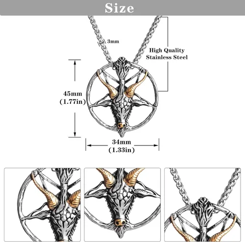 Miniatura 4 de Collar del templo satánico con cabeza de cabra, pentagrama invertido, pentáculo de acero inoxidable, collar de baphomet con dije, cadena de regalos