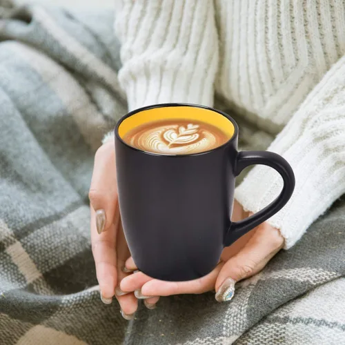 Miniatura 3 de Lifecapido Juego de 6 tazas de café modernas de cerámica negra, capacidad de 16 onzas, perfectas para uso doméstico