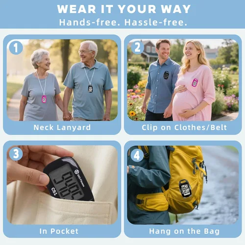 Miniatura 8 de Clip-on 3D Pedometer for Walking Steps Counter with Lanyard, Simple Exercise Tracker for Women and Seniors with Large Accurate Digital Display, Negro