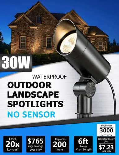 Miniatura 2 de SUNVIE - Paquete de 2 focos LED para exteriores de 30 W, foco ultrabrillante de 120 V, 3000 lm, con poste de bandera de metal, luz de inundación