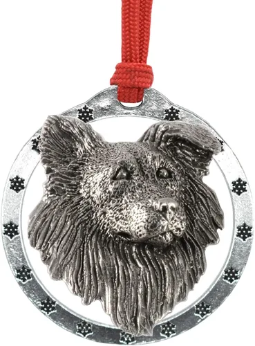 Adorno navideño para colgar en la cabeza de collie con borde de peltre antiguo hecho a mano para decorar coronas y árboles de Navidad del hogar,
