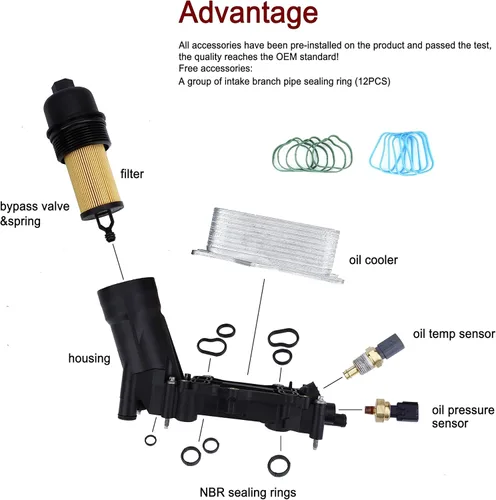 Miniatura 2 de ONER Enfriador de Aceite de Motor y Conjunto Adaptador de Carcasa de Filtro de Aceite, Compatible con 2014-2017 Chrysler 200/300 Dodge Jeep Ram 3.6L