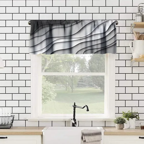 Miniatura 4 de Cenefa de cortina geométrica para ventanas, cenefa moderna con bolsillo para barra, 1 panel, cortinas cortas abstractas para playa, cortinas cortas