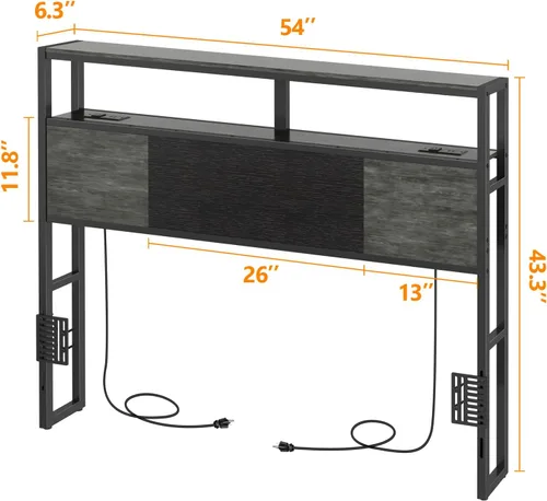 Miniatura 3 de Livofloral Cabecera de tamaño completo, cabeceros con estación de carga, puerto USB y luz LED, tablero principal con estante de almacenamiento de 2