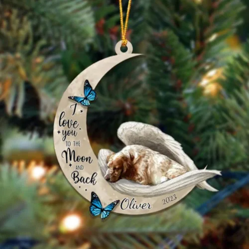 Miniatura 69 de Adorno colgante personalizado de ángel durmiendo en la luna, perro sabueso afgano, nombre personalizado, acrílico impreso en 2D plano – cumpleaños